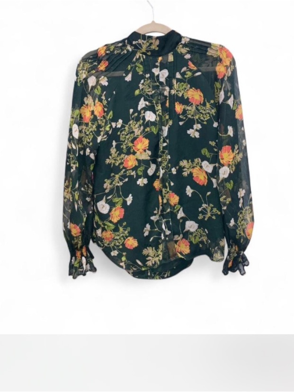 Floral Long-Sleeve Button-Up Blouse - Dark Green - Picture 2 of 8